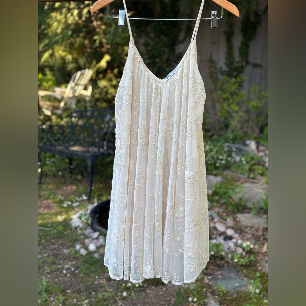 Zara babydoll dress, Cream Lace Dress, ivory lace sundress, Flared mini dress